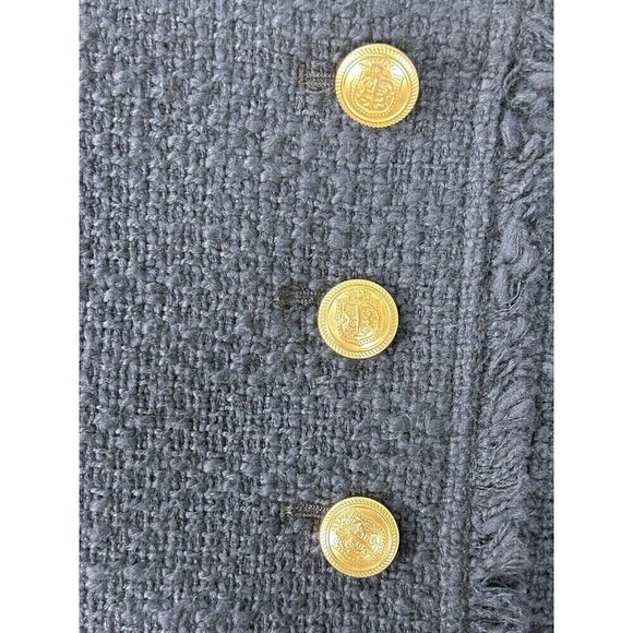 New Talbots Women 10 Skirt Navy Blue CottonTweed Faux Wrap Lined Logo Button T4 - Picture 6 of 12